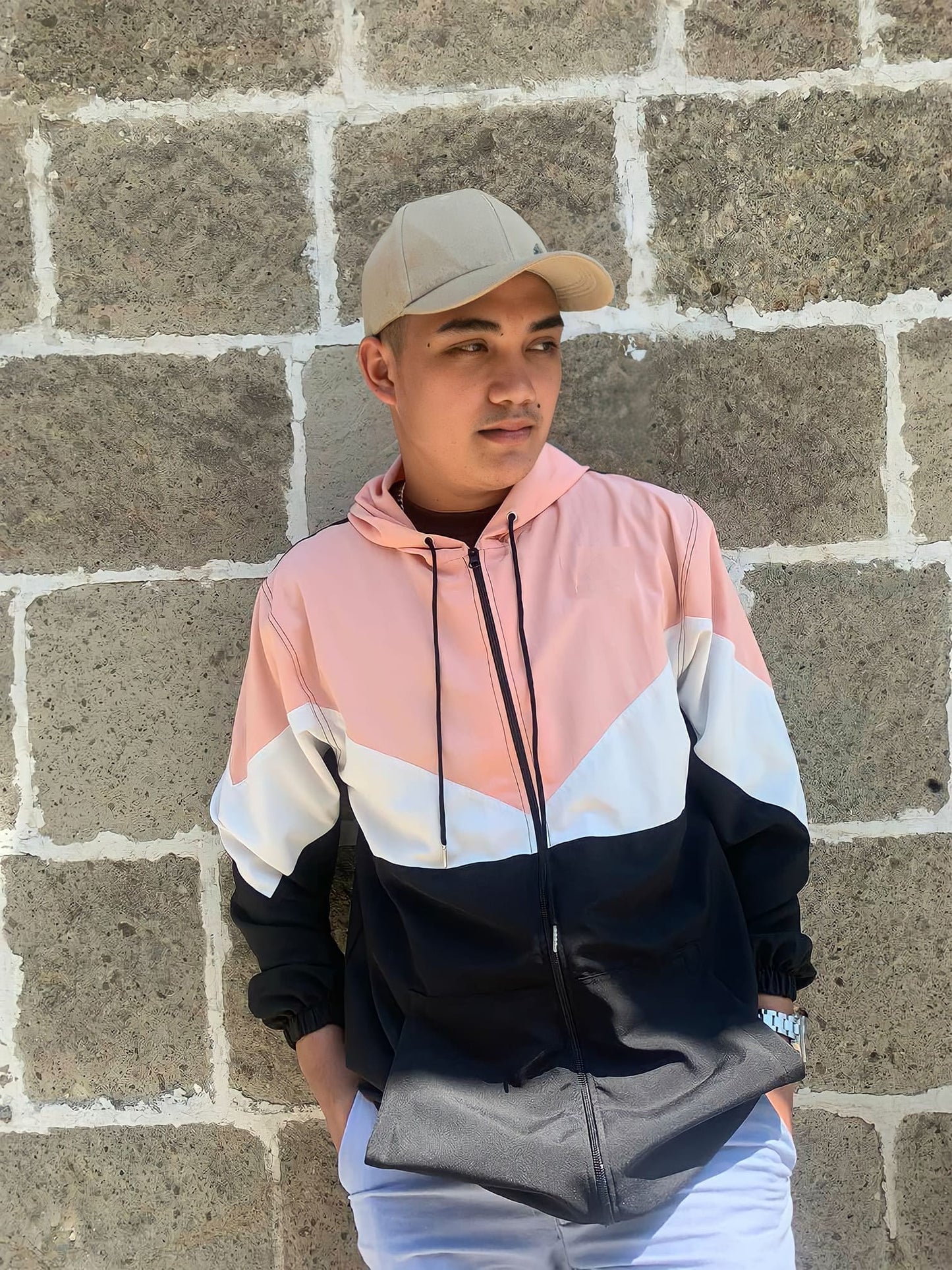 Peach White & Black Windbreaker Jacket