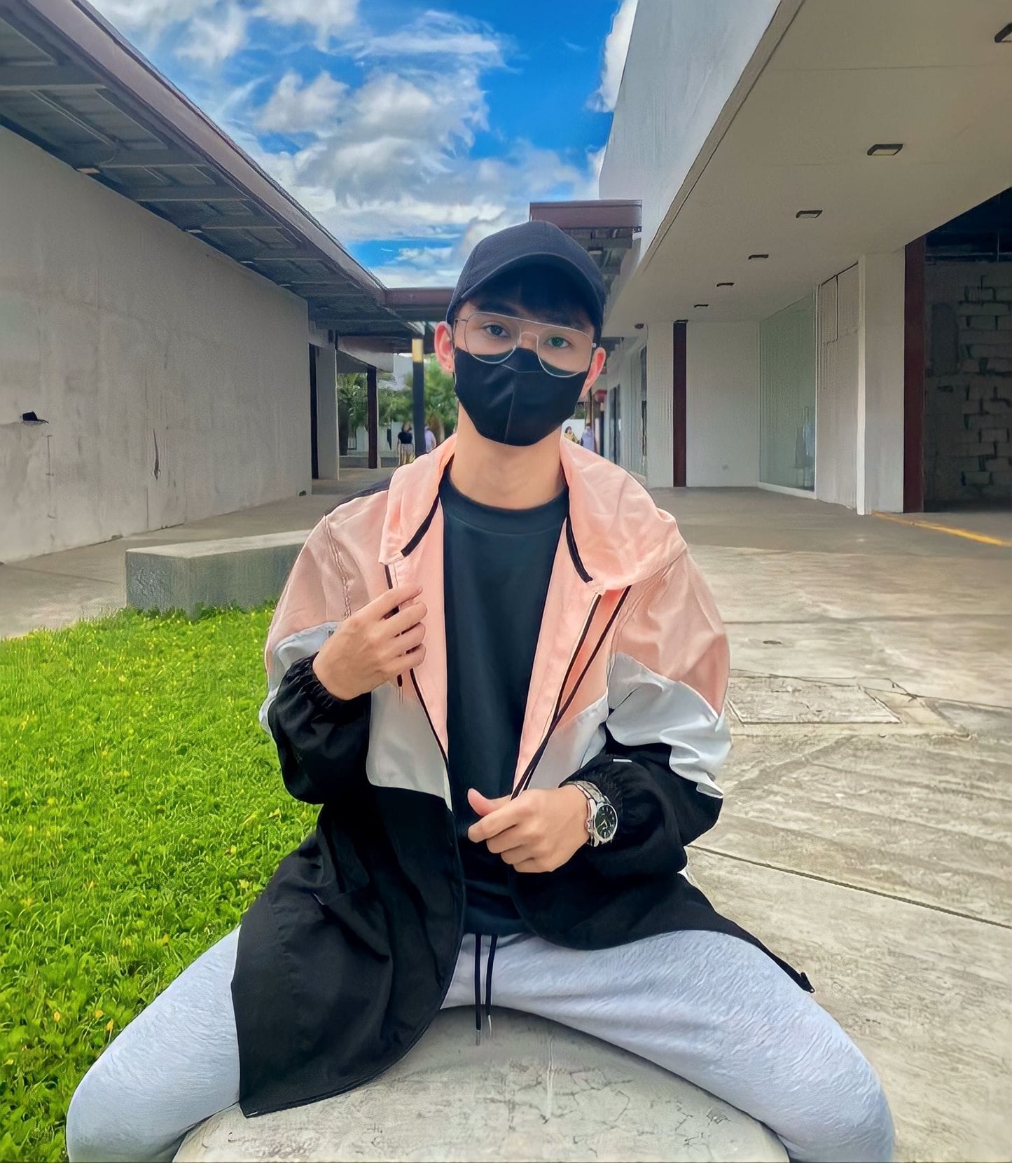 Peach White & Black Windbreaker Jacket