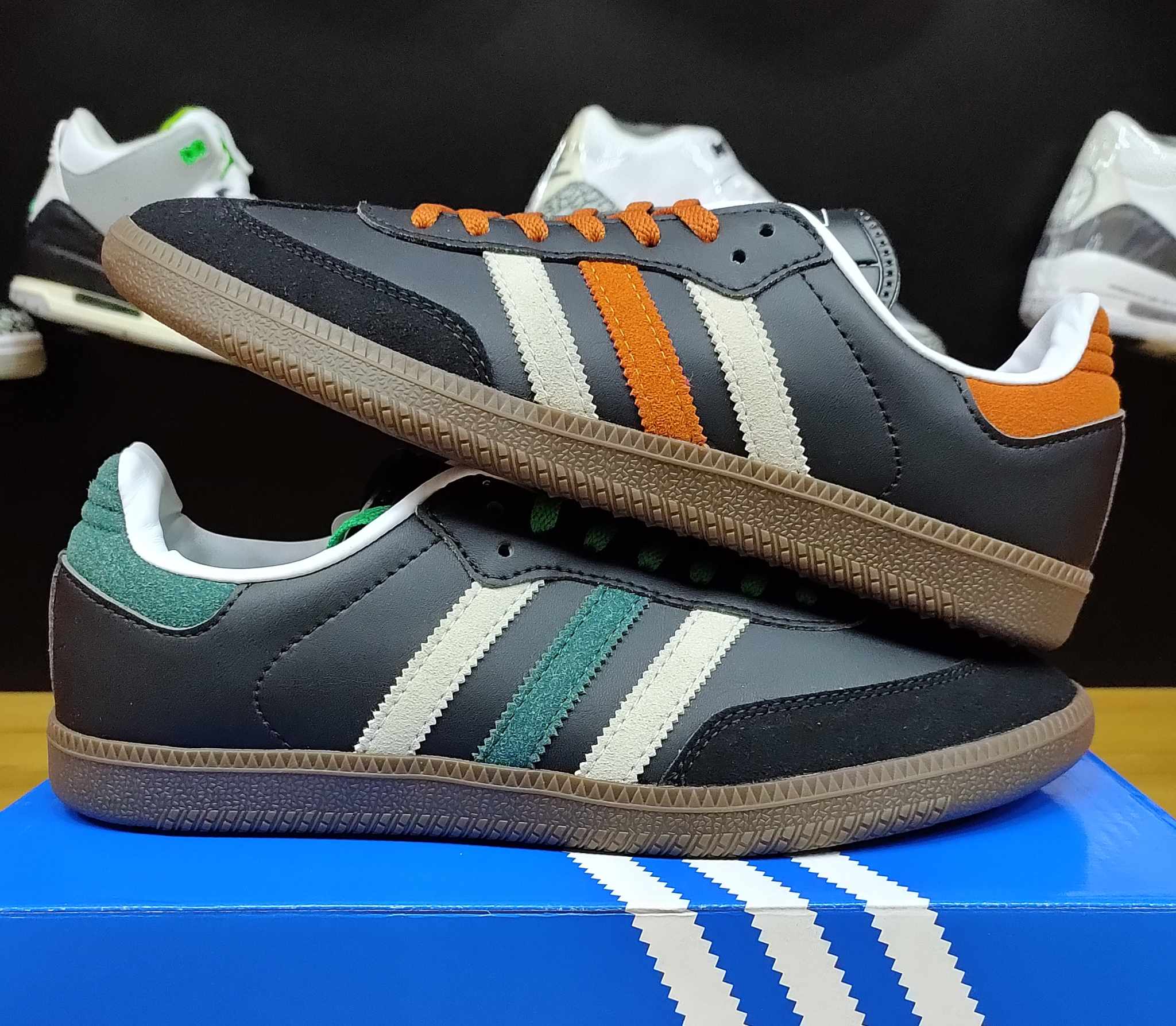 Adidas samba black and on sale orange